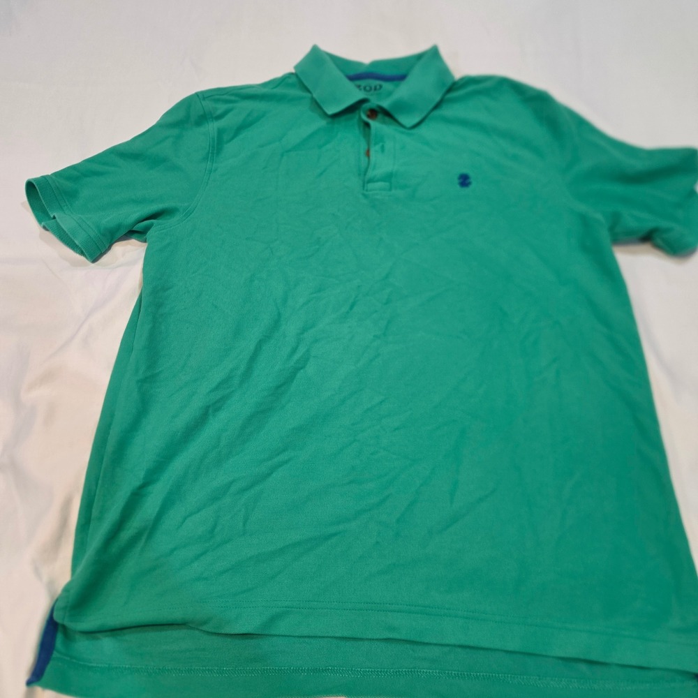 IZOD Polo Shirt Mens L Green Excellent Short Sleeve Pique Embroidered Logo
